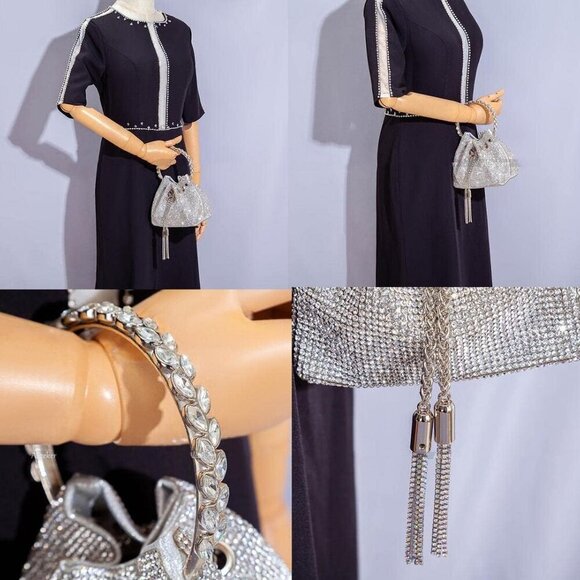 Women Luxury Crystal Evening Clutch Bag for Prom Wedding Party Crossbody - Picture 4 of 6